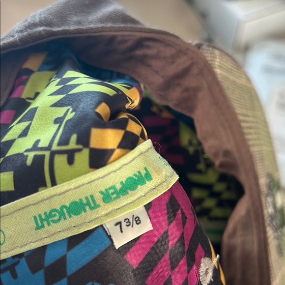 GRASSROOTS X PROPER THOUGHT Check Plaid Brown Green Embroidered Fitted Hat 7.5 - Picture 6 of 6